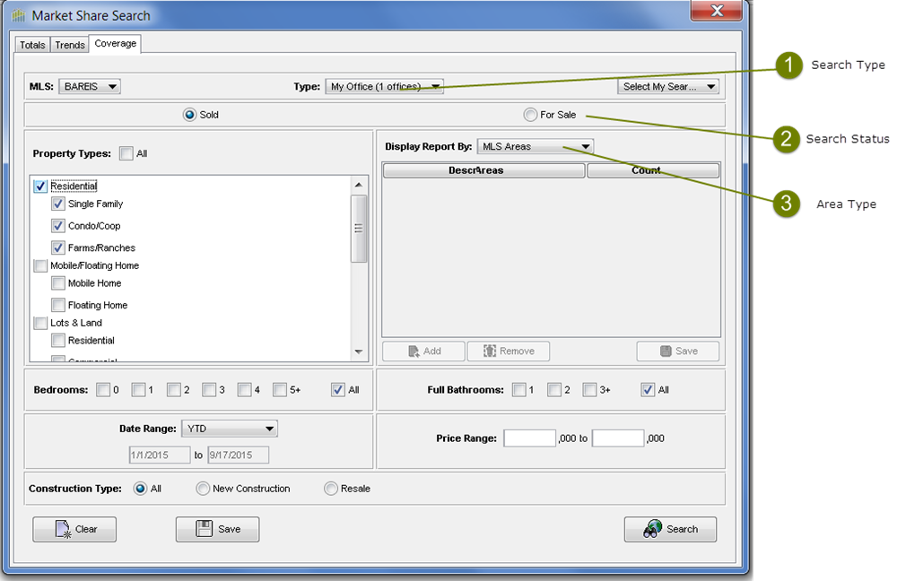 Market Share Coverage Search Dialog